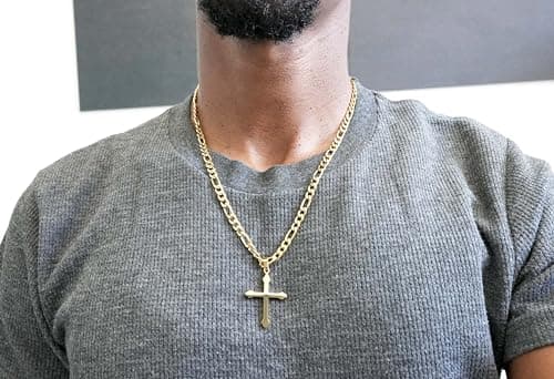 ADORATO JEWELRY 24K Gold Figaro Cross Pendant Necklace for Men & Women Miami Cuban Link