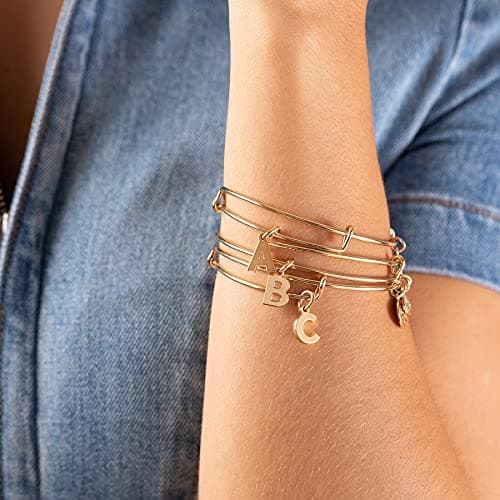 Expandable Bangle with Initial Letter Charms for Women