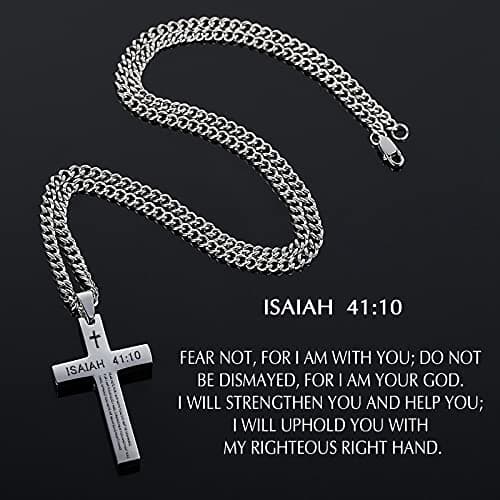 REVEMCN Inspirational Cross Necklace for Men, Black Stainless Steel Pendant Faith Gift
