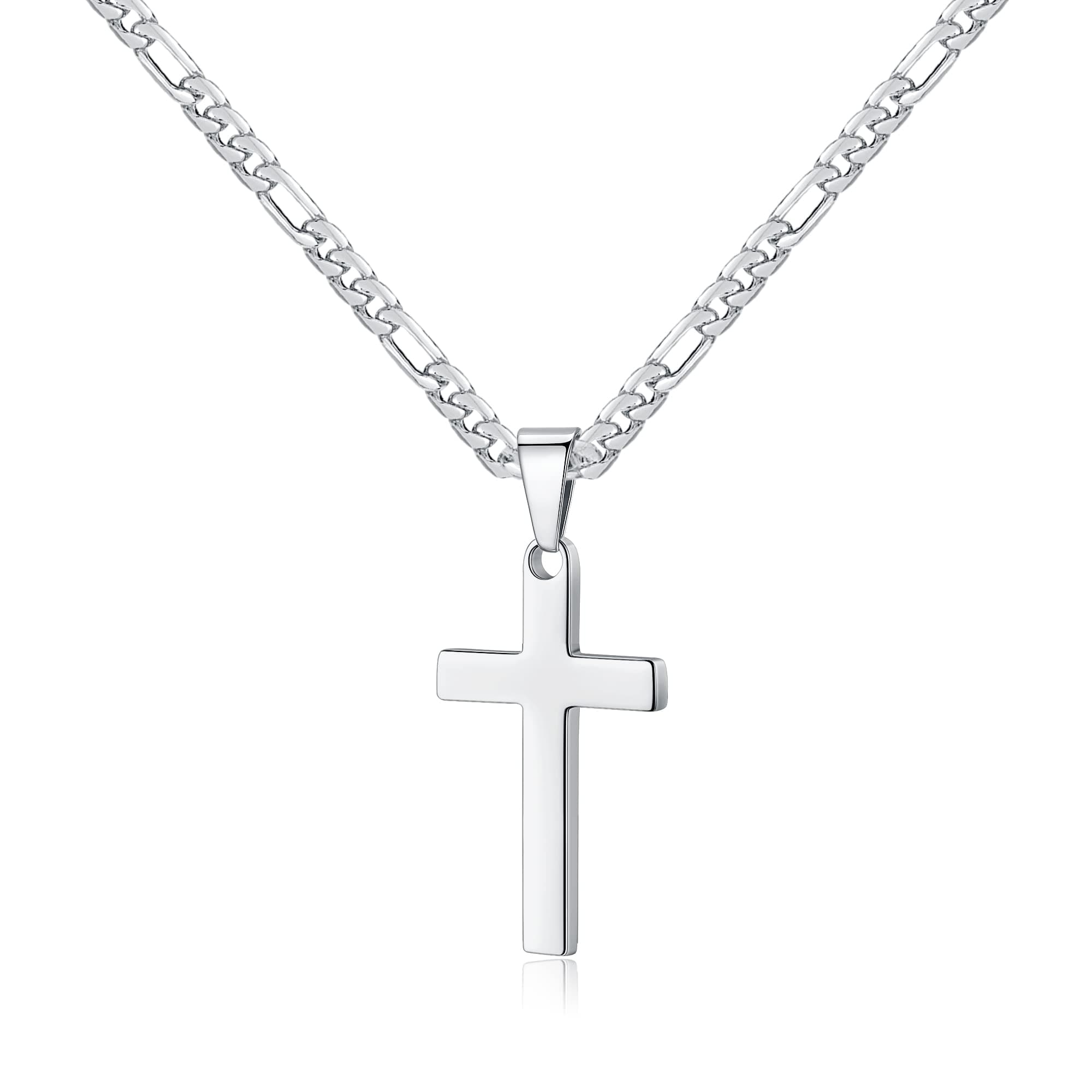 LUXEJEW Stainless Steel Figaro Chain Cross Pendant Necklace - Black, Silver, Gold