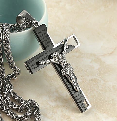 HZMAN Men's Stainless Steel Cross Crucifix Bible Prayer Pendant Necklace