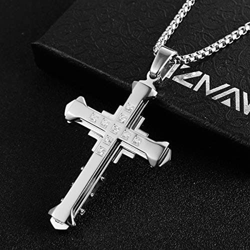 HZMAN Men's Large Byzantium Stainless Steel Cross Necklace Pendant 22+2 Inch Chain