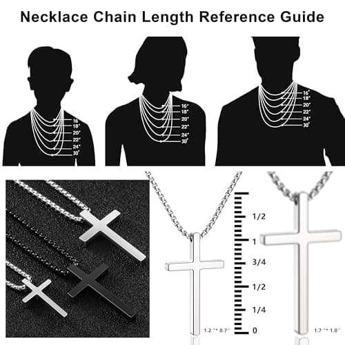 IPSANA Silver & Black Cross Necklace for Men, 16-30 inches Stainless Steel Pendant Jewelry