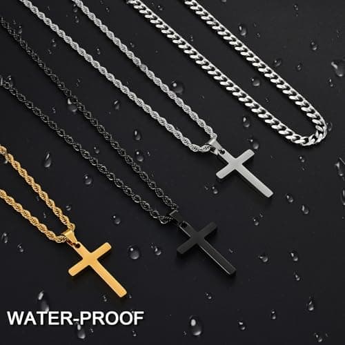 Fiusem 2 Pcs Layered Men's & Women's Cross Necklaces, Stainless Steel Pendant Chain 16-26 Inch