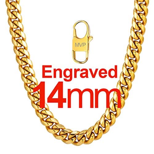 ChainsPro Men's Chunky Miami Cuban Chain Necklace, Gold Plated, 18-30 Inch Length