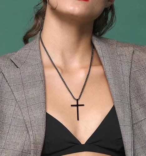 XOYOYZU Men's Christmas Cross Necklace Strength Bible Verse Pendant