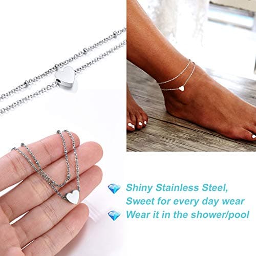 ChainsPro Women's S925 Sterling Silver Adjustable Heart/Moon/Handcuff Anklet, Summer Jewelry Gift Box