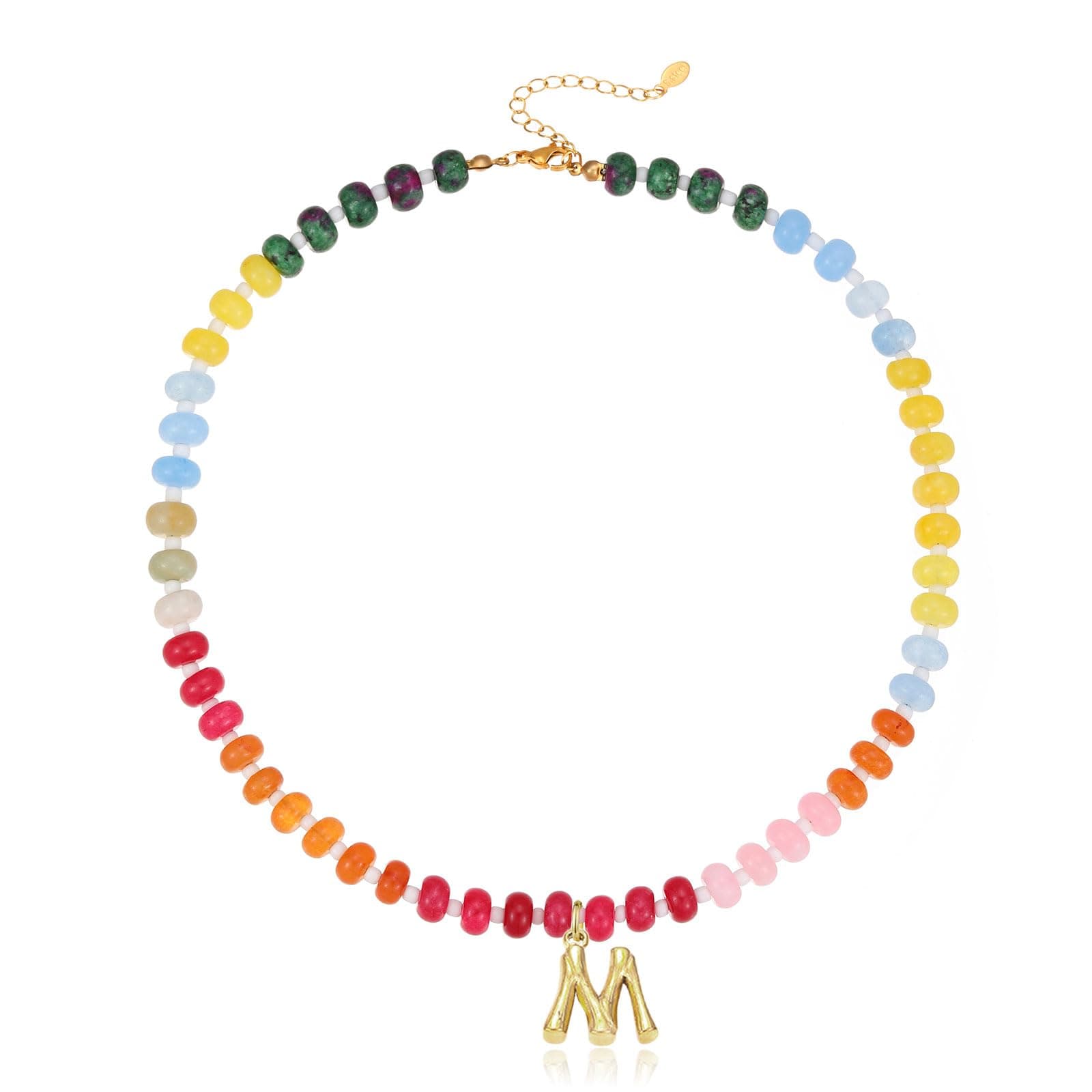 Stylish Handmade Colorful Beaded Choker Necklace with Natural Stone Letter Charm Jewelry for Women