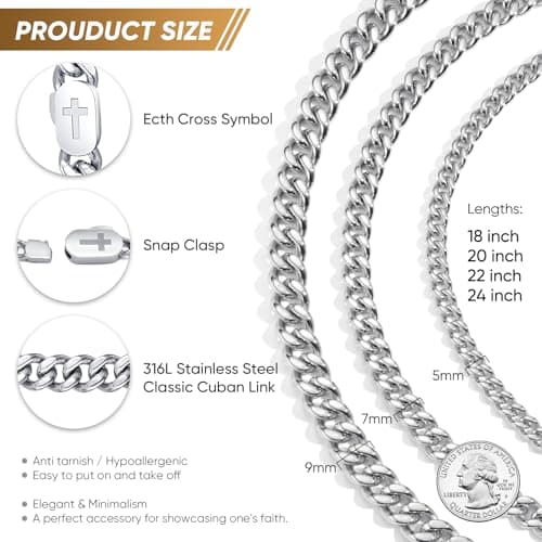 Men's Solid Cubian Link Cross Necklace - VNOX Stainless Steel Silver/Gold Plated Jewelry