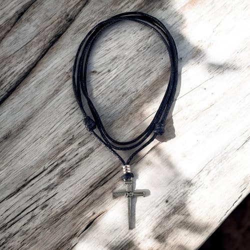 BlueRica Adjustable Cord Necklace with Nail & Cross