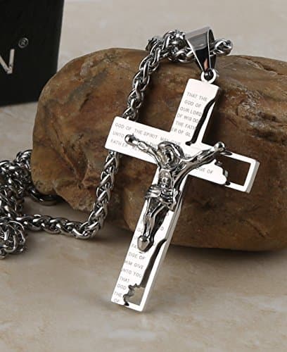 HZMAN Men's Stainless Steel Cross Crucifix Pendant with 22+2" Chain