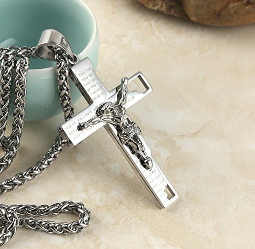 HZMAN Men's Stainless Steel Cross Crucifix Pendant with 22+2" Chain