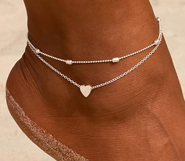 MIDEEO Women's 14K Gold Heart Herringbone Anklets Rhinestone Jewelry Gift
