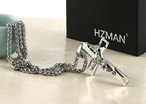 HZMAN Men's Stainless Steel Cross Crucifix Pendant with 22+2" Chain