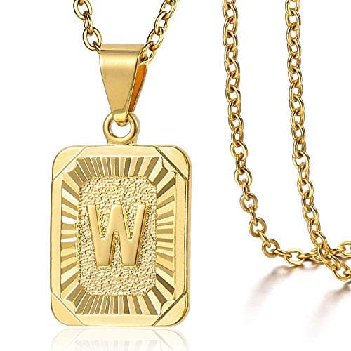 Trendsmax Gold Plated Rectangle Initial Pendant Necklace for Mens and Womens Rolo Chain