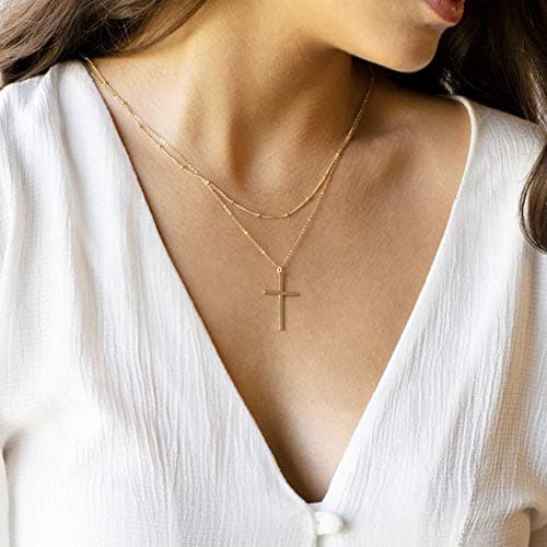 Befettly Tiny 14k Gold Filled Faith Cross Necklace