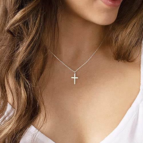 2pcs Akowemge Stainless Steel Gold & Silver Faith Cross Necklaces for Women & Men