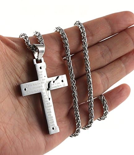 HZMAN Men's Stainless Steel Jesus Crucifix Pendant Necklace