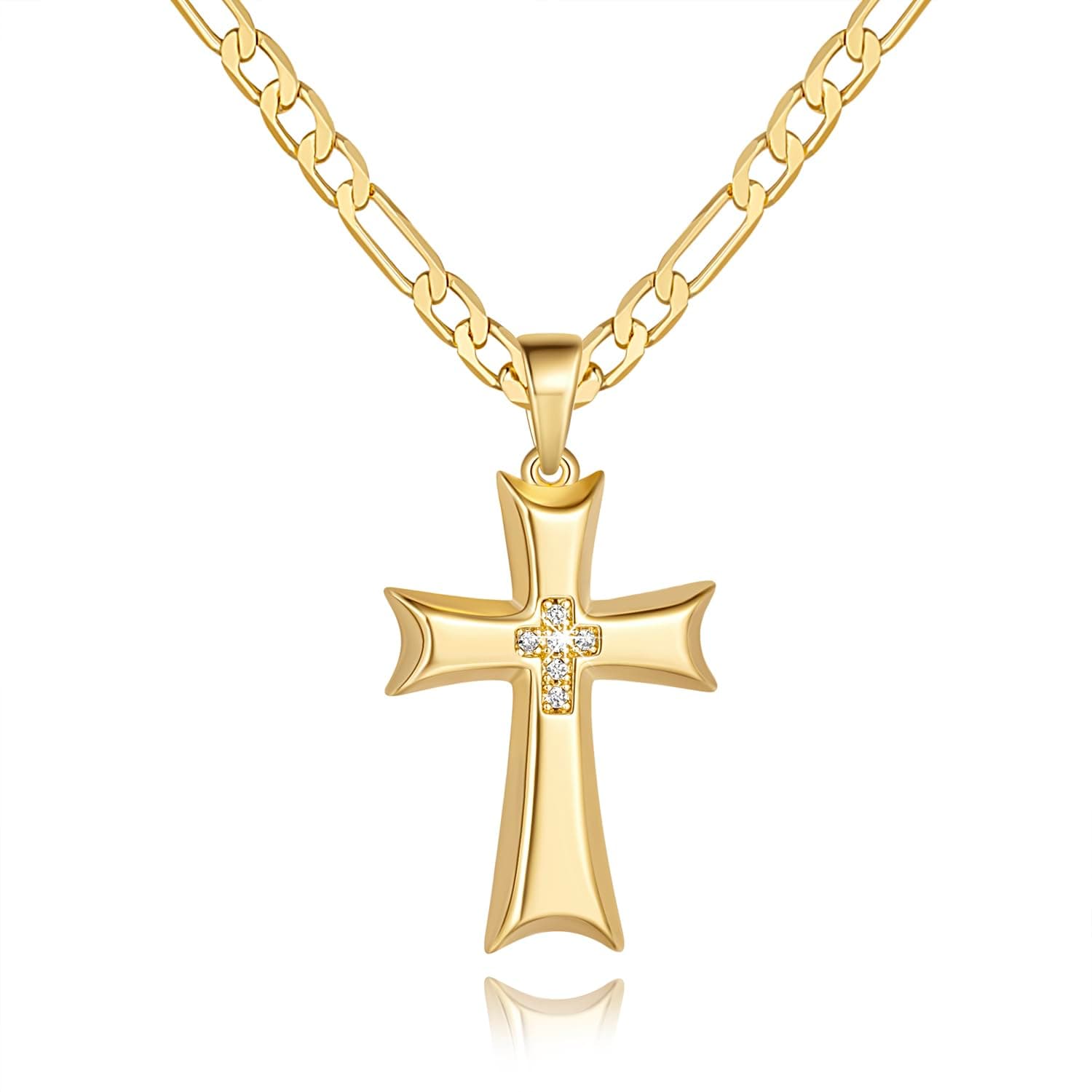 AIGAMIT Men's 14K Gold Cross Necklace with Cubic Zirconia 20/22/24in