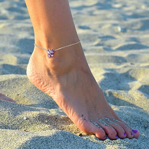 SILVERCUTE 925 Sterling Silver Butterfly Anklet for Women Waterproof Summer Beach Jewelry 22-27cm