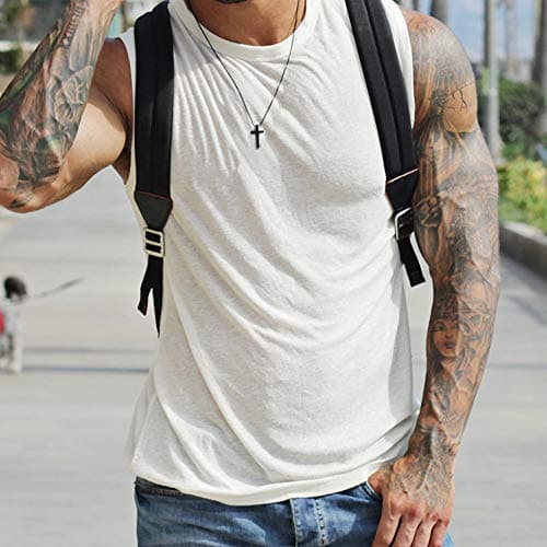 Men's Stainless Steel Cross Pendant Necklace, Silver Black Gold, 16-30 Inches Box Chain