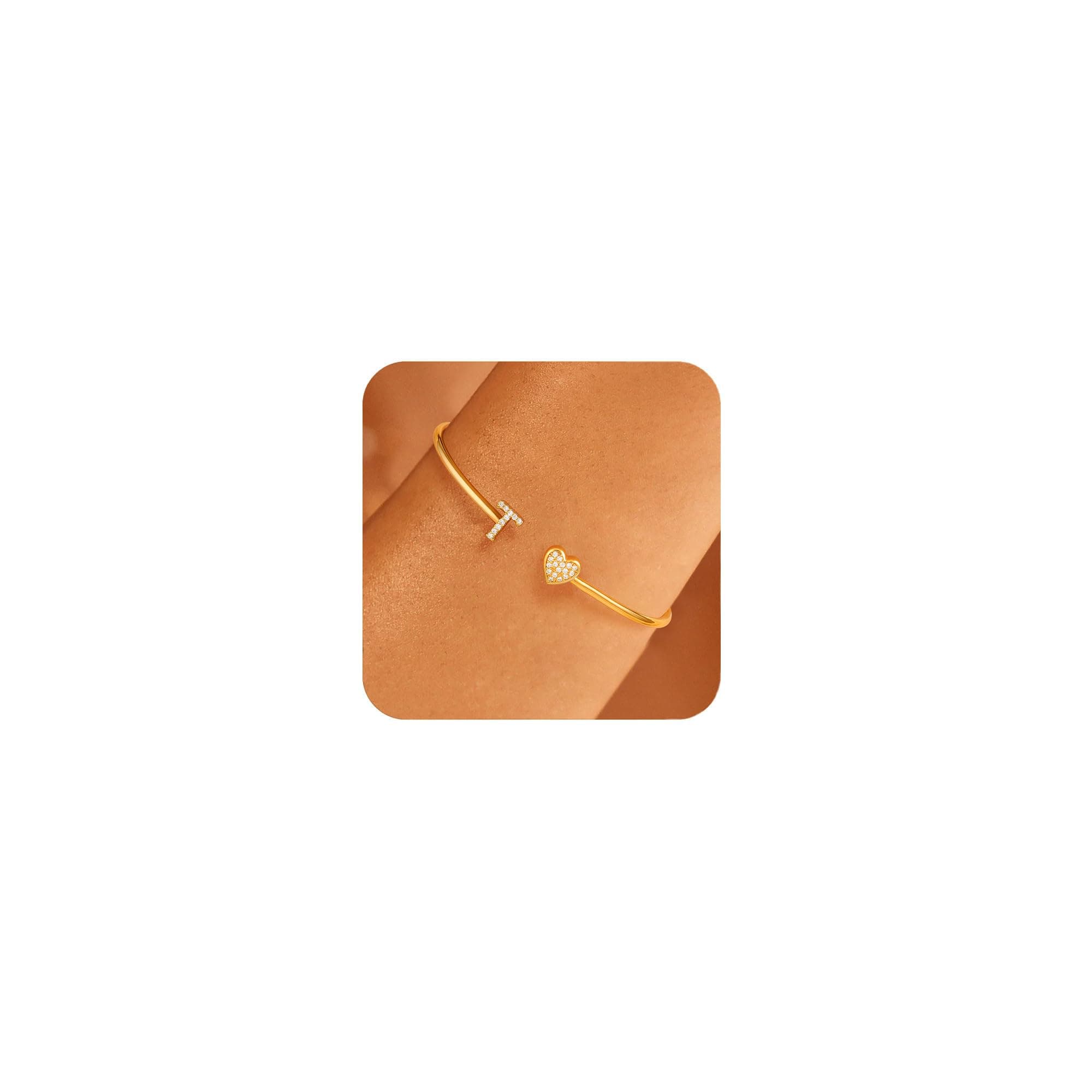 Honsny Gold Initial Heart Cuff Bracelets for Women