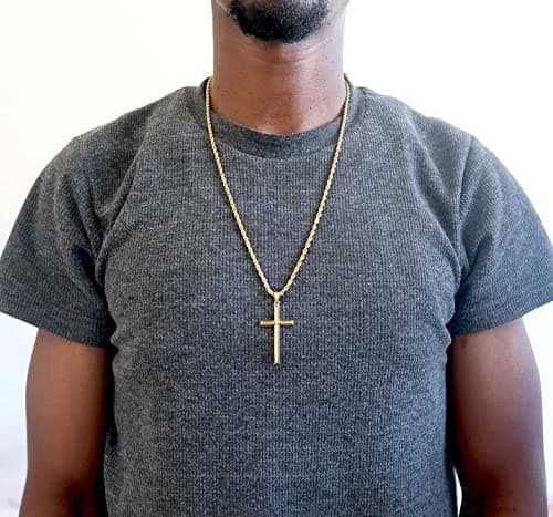 ADORATO 14K Gold Rope Chain Cross Pendant Necklace for MEN