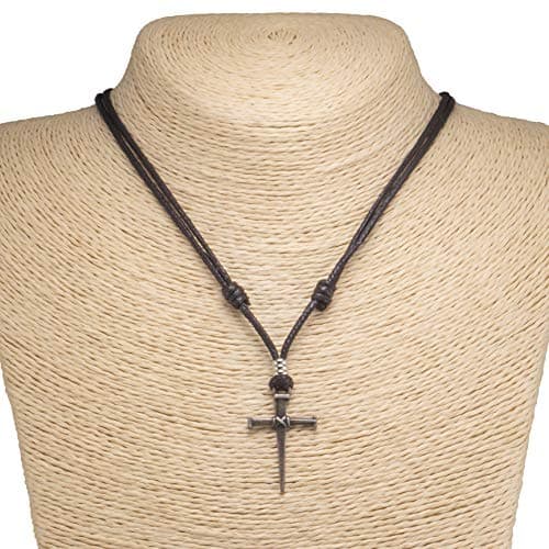 BlueRica Adjustable Cord Necklace with Nail & Cross