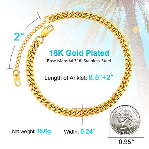 ChainsPro 18K Gold Plated Resizable Anklet Chain - Gift Box Included