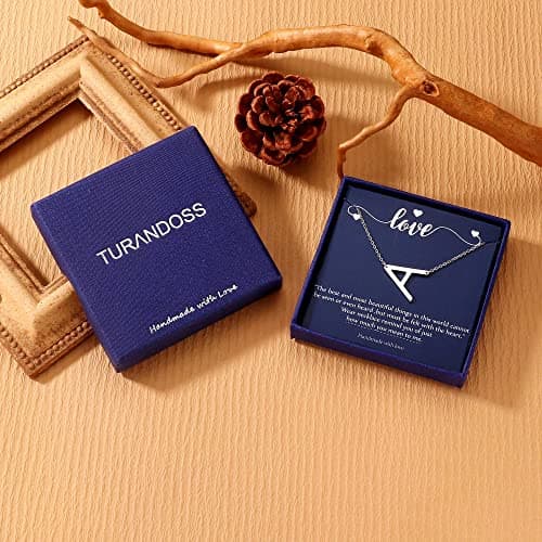 Turandoss Sterling Silver Sideways Initial A-Z Pendant Necklace for Women Girls