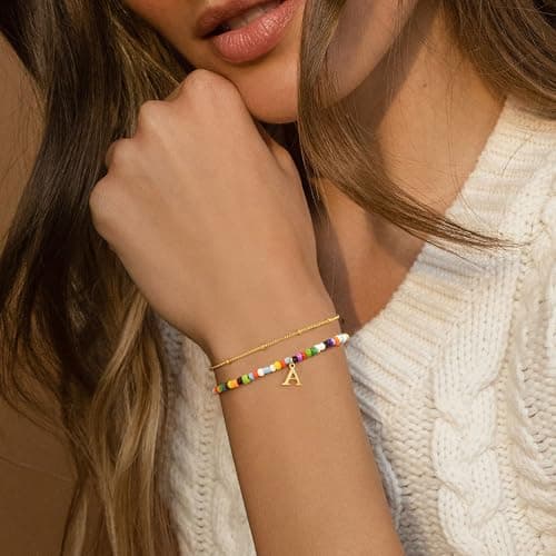 Turandoss Dainty 18K Gold Plated Initial Bracelet