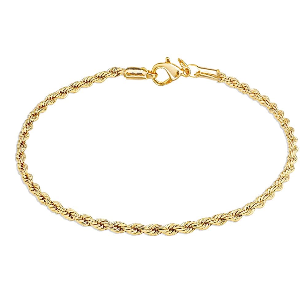 Kelistom 18K Gold Plated Rope Chain Anklet, 3mm SS Bracelet, 9-11 inches