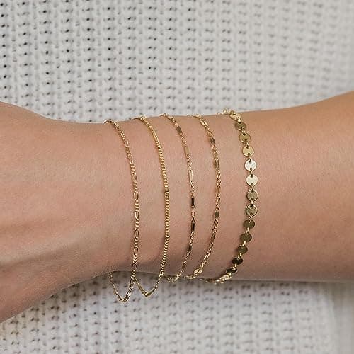 DEARMAY 14K Gold Women's Cute Tennis Beaded Link Dainty Bracelet