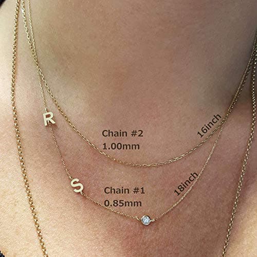 JEWEE 14k Gold Sideways Initial Solitaire Diamond Necklace, Personalized Birthstone Bridesmaid Gift