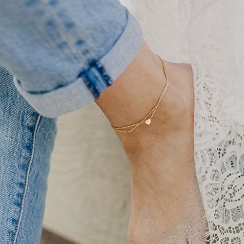 Ursteel 14K Gold Plated Dainty Women's Layered Heart Anklets