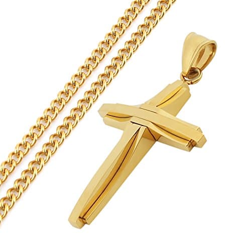 HZMAN Mens Silver Cross Pendant Necklace 22+2 Inches Chain