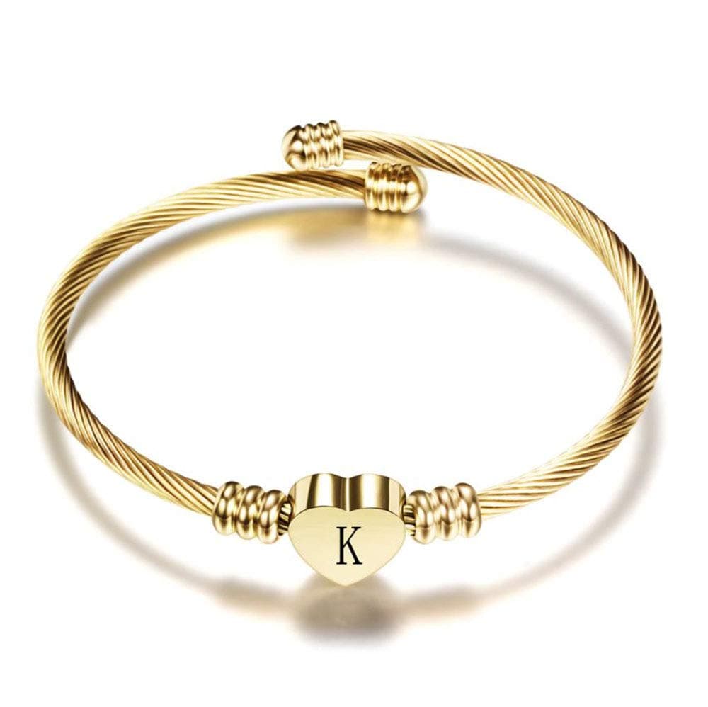 MiniJewelry Gold Love Heart Cuff Bracelet A to Z for Women