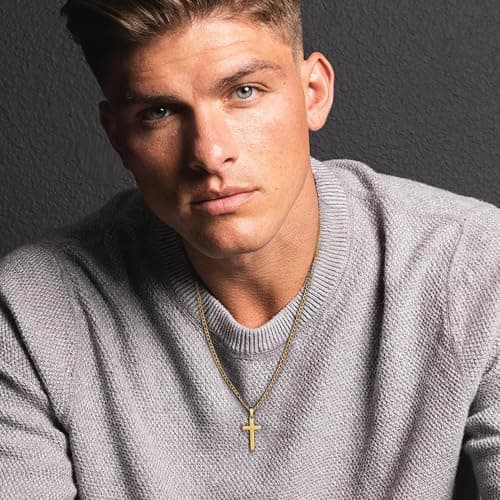 LUXEJEW Stainless Steel Figaro Chain Cross Pendant Necklace - Black, Silver, Gold