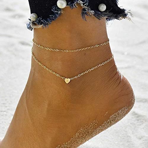 Turandoss 14K Gold Filled Layered Heart Anklet for Women