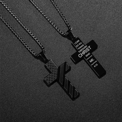 RWQIAN American Flag Cross Necklace for Men, Christian Faith Jewelry Gifts for Him