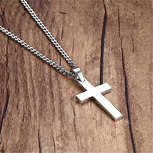 Men's Silver Titanium Cross Necklace Plain Pendant Chain