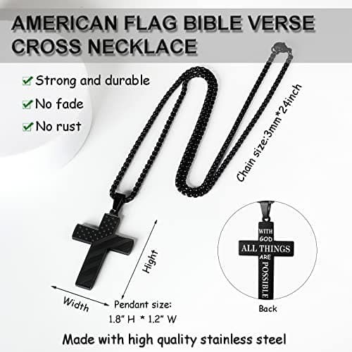 ZRAY American Flag Cross Necklace for Men Stainless Steel Chain Patriotic Jewelry