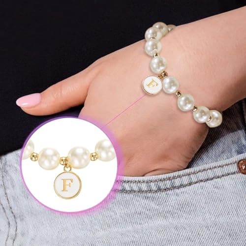 Trendy Gold Plated Pearl Initial Bracelets for Women