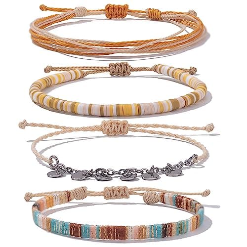 Fancy Shiny Waterproof Boho Anklet Set with Clay Beads & Stainless Steel Coins for Women