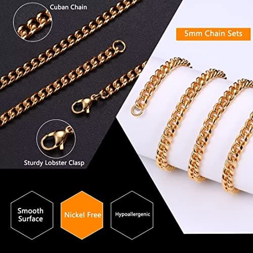 Ursteel 3 Pcs Chain Necklace for Men, Gifts Jewelry