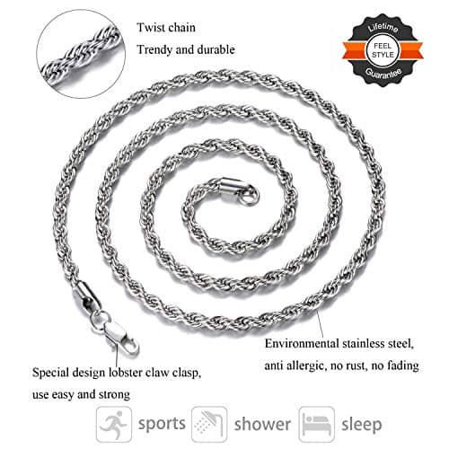 Stainless Steel 925 Silver Twist Rope Necklace 14-30 Inches