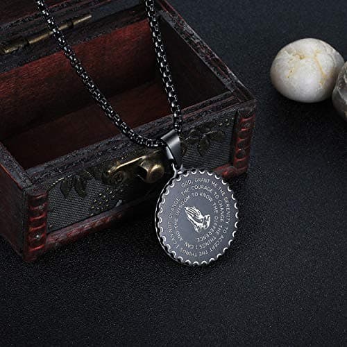 Rehoboth Stainless Steel Coin Medal for Healer's Prayer Hands Cross Pendant Necklace Black Gold Silver