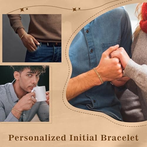 FOCOOG Men's Gold & Silver Initial Bracelet - Custom Adjustable Gift for Him Husband Dad