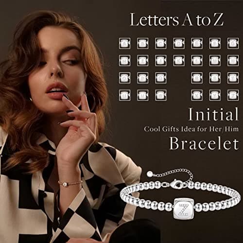Yoosteel Trendy 14K Gold/Silver Plated Initial Bead Bracelet for Girls & Women