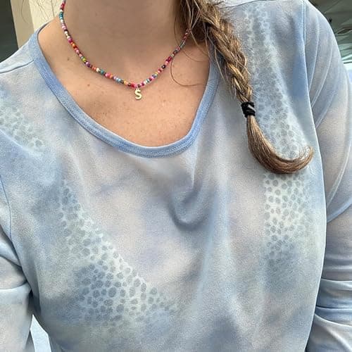 VLIEGEN 18K Gold Plated Colorful Beaded Initial Choker Necklace Boho Gift for Women